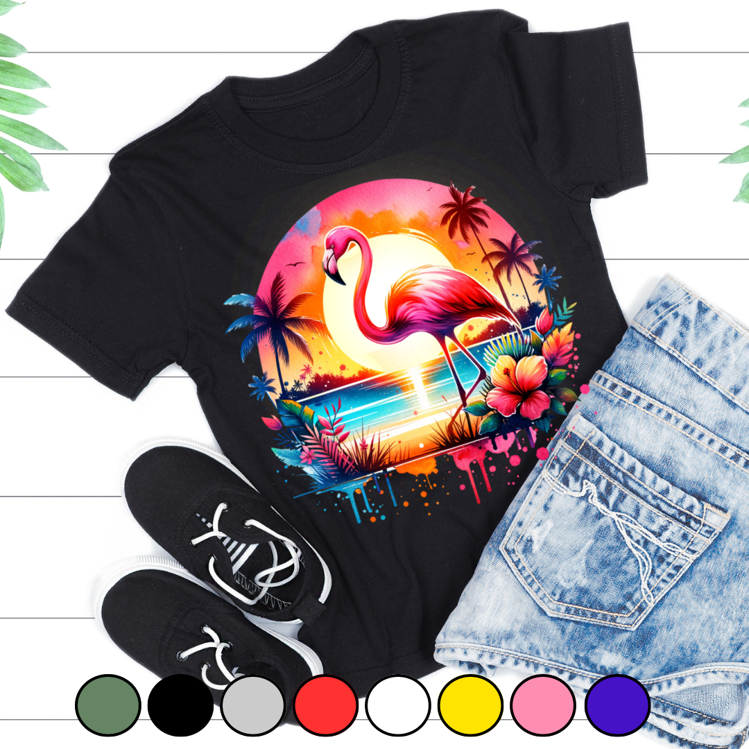 Tricou copii sau adulti din bumbac model Flamingo personalizat cu nume  sau poza preferata TC5041
