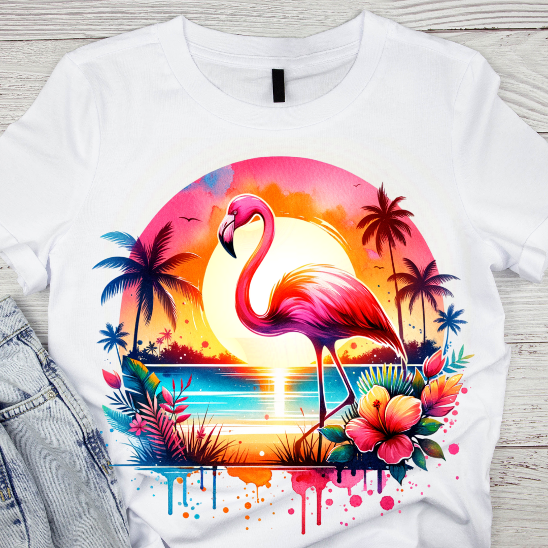 Tricou copii sau adulti din bumbac model Flamingo personalizat cu nume  sau poza preferata TC5041