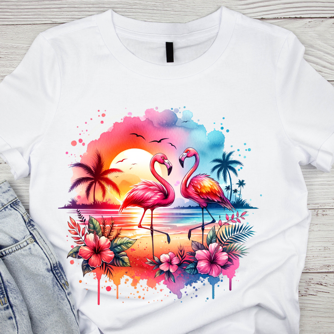 Tricou copii sau adulti din bumbac model Flamingo personalizat cu nume  sau poza preferata TC5042