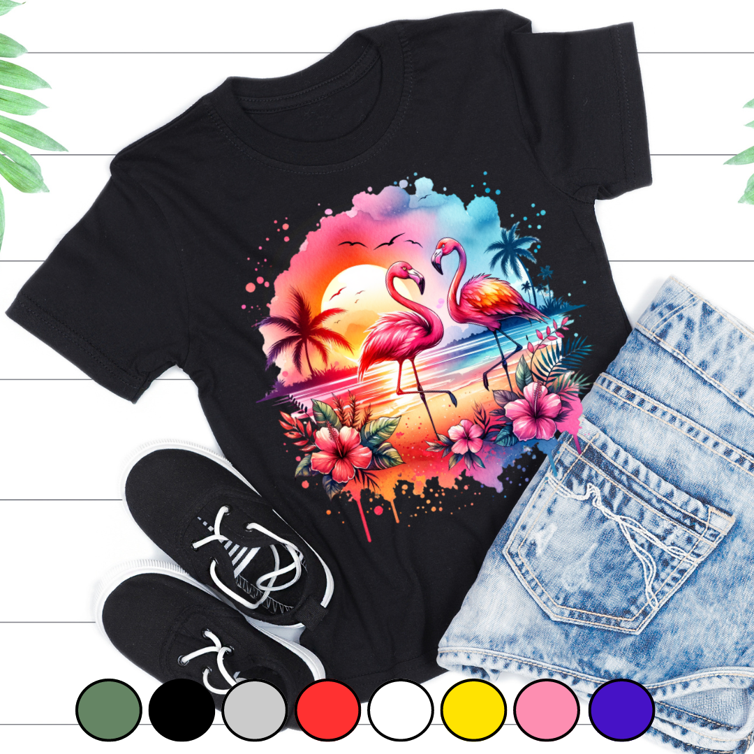 Tricou copii sau adulti din bumbac model Flamingo personalizat cu nume  sau poza preferata TC5042