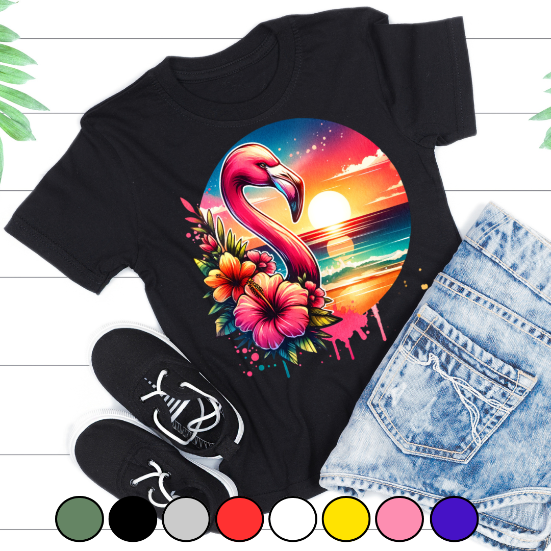 Tricou copii sau adulti din bumbac model Flamingo personalizat cu nume  sau poza preferata TC5044 - Copie