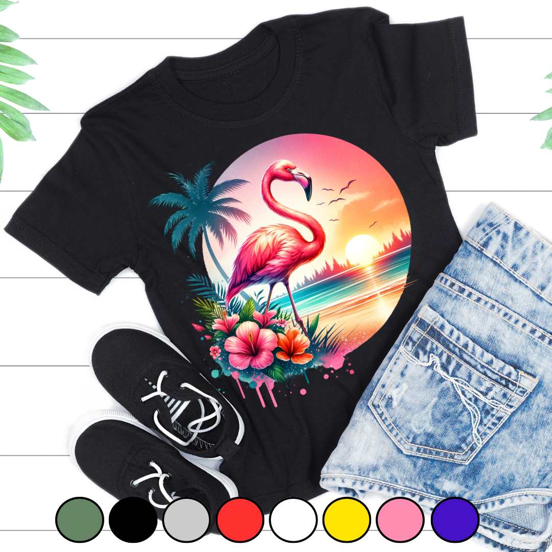 Tricou copii sau adulti din bumbac model Flamingo personalizat cu nume  sau poza preferata TC5045