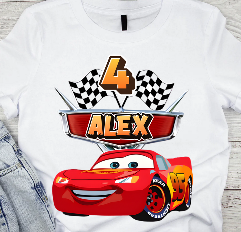 Tricou cu  Masina Mc Queen cu Cifră Aniversară Official| Cadou Personalizat e-CADOU