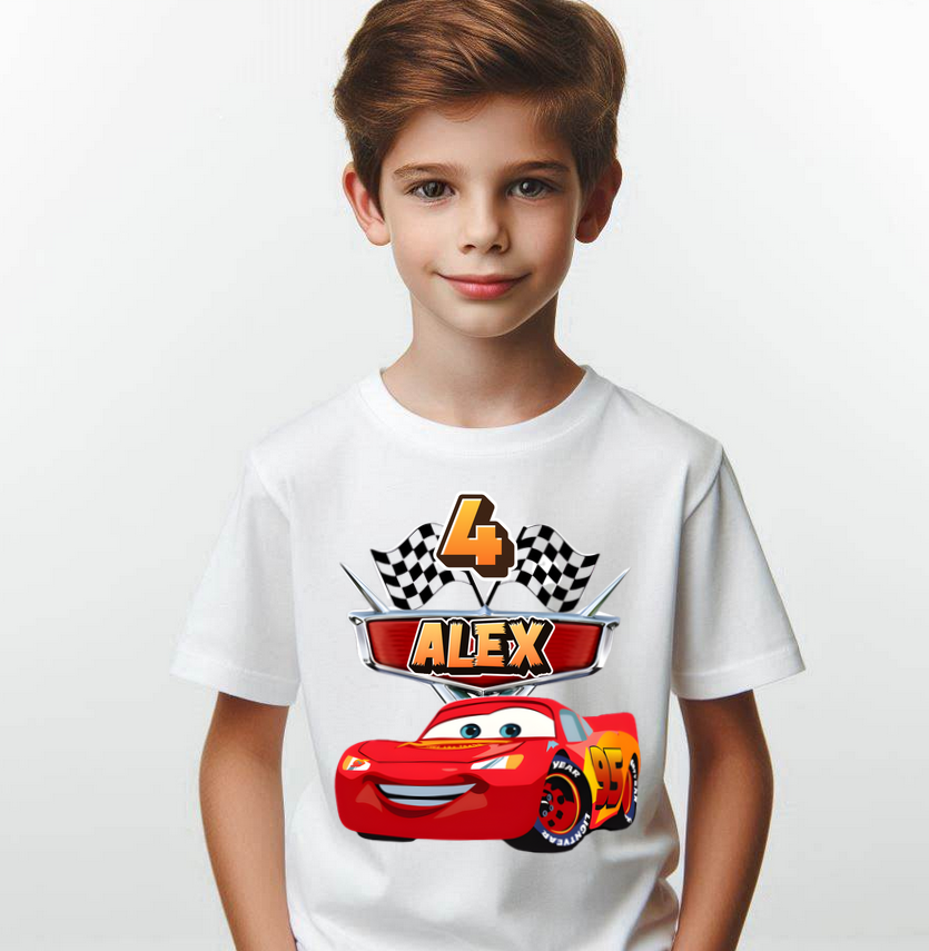 Tricou cu  Masina Mc Queen cu Cifră Aniversară Official| Cadou Personalizat e-CADOU