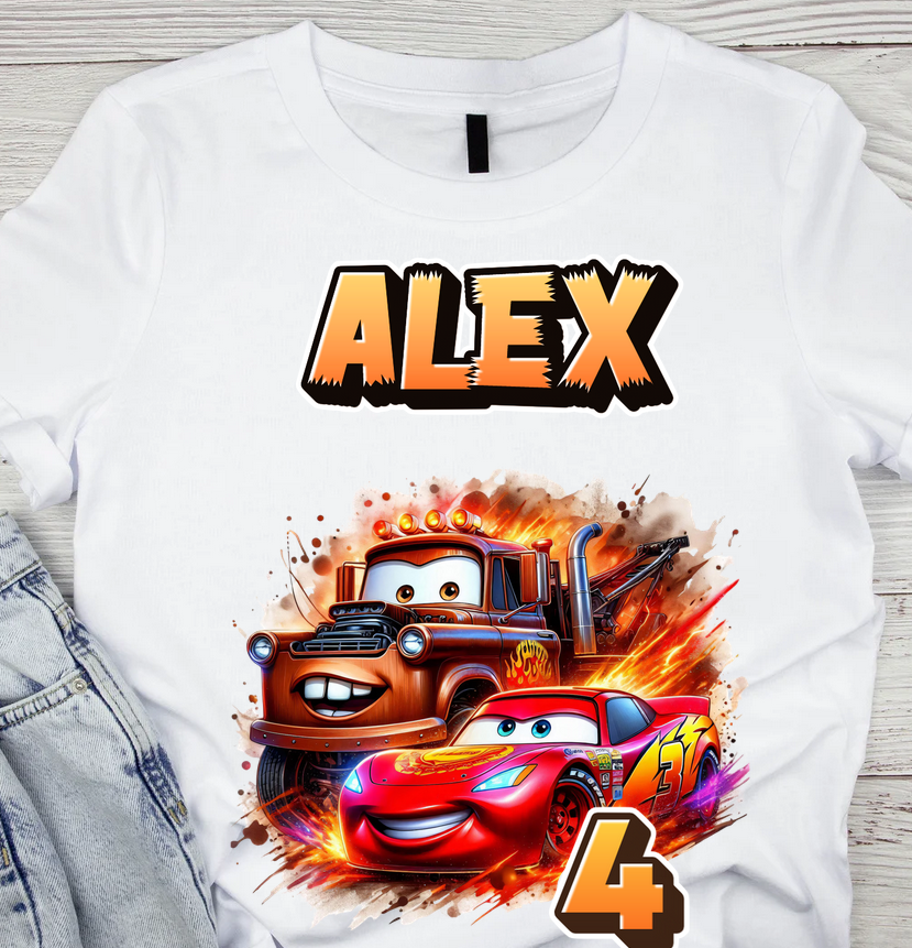 Tricou cu  Masina Mc Queen cu Cifră Aniversară Official| Cadou Personalizat e-CADOU