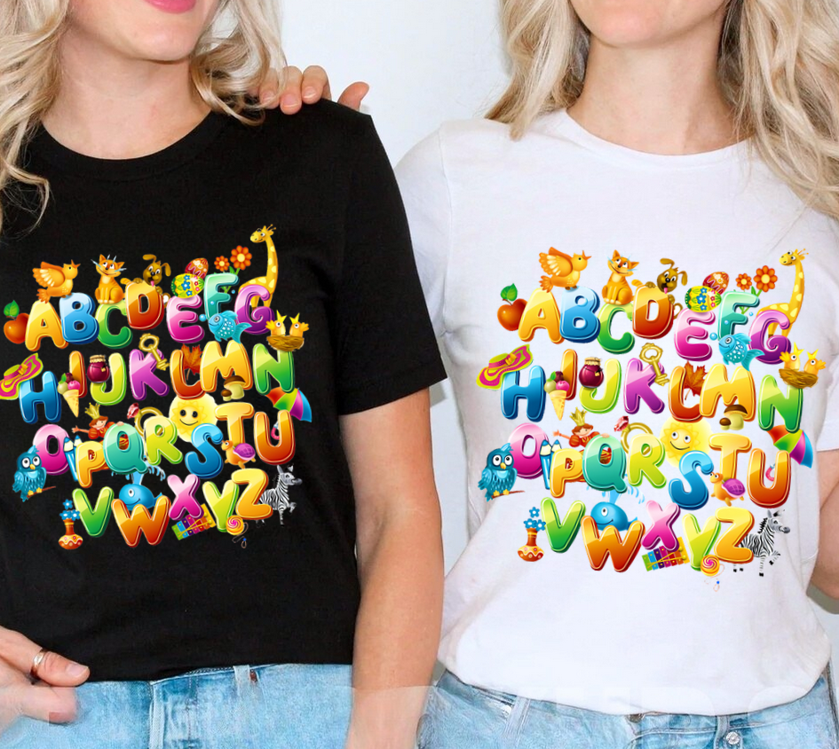 Tricou de scoala cu literele alfabetului– cadou personalizat pentru profesori sau elevi