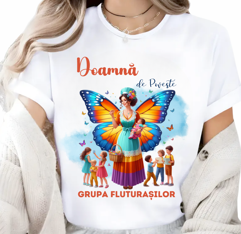 Tricou de scoala  Doamna la Grupa fluturasilor – cadou personalizat pentru profesori sau elevi