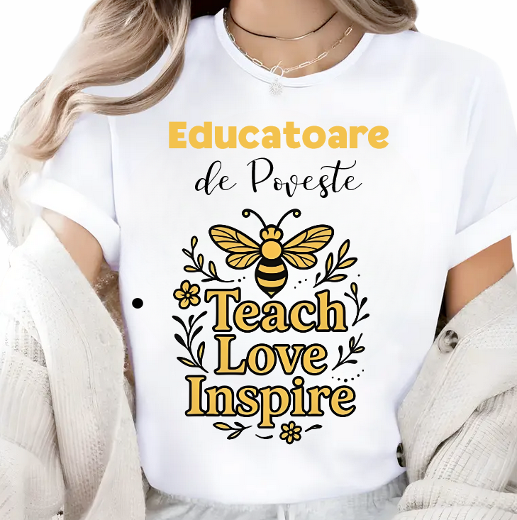 Tricou scoala pentru Doamna la Grupa albinutelor– cadou personalizat pentru profesori