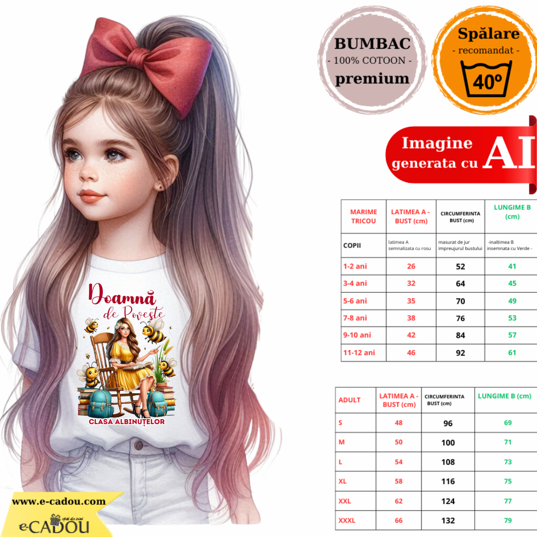 Tricou Doamna de poveste la Clasa albinutelor  pentru scoala sau gradinita  ABS1068.42