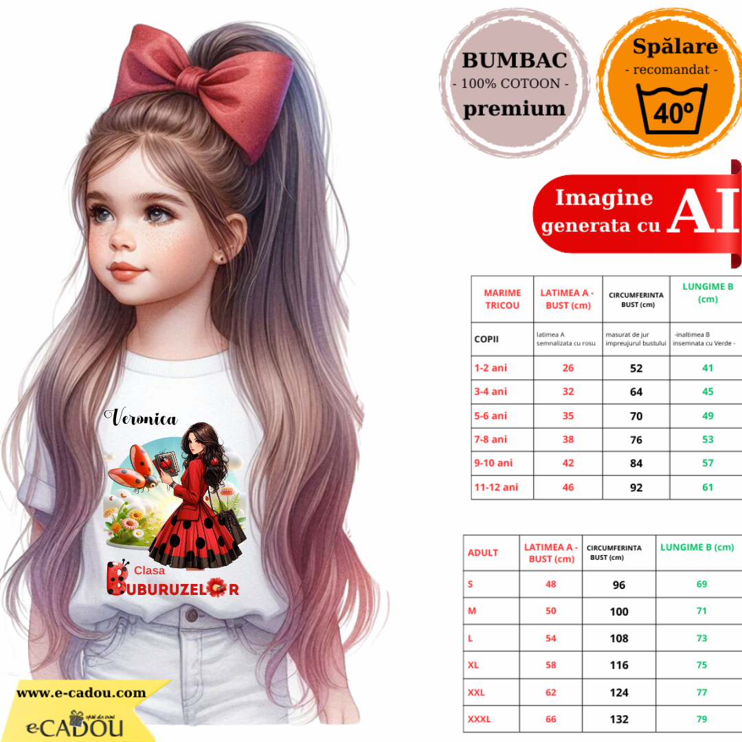 Tricou Doamna bruneta la Clasa buburuzelor  pentru scoala sau gradinita  ABS1068.4