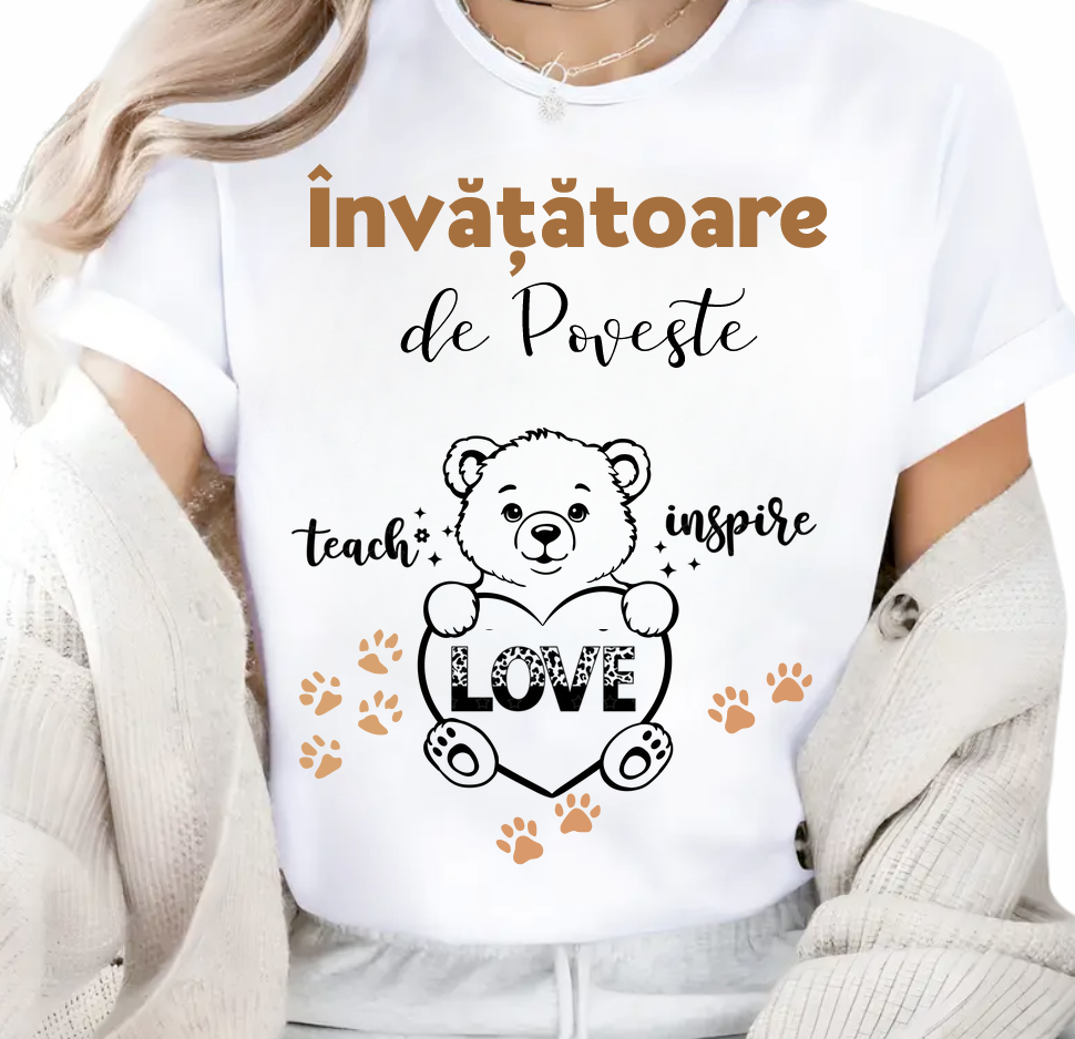 Tricou Educațional Teach Love Inspire  Clasa ursuletilor– Cadou Inspirat pentru Școală