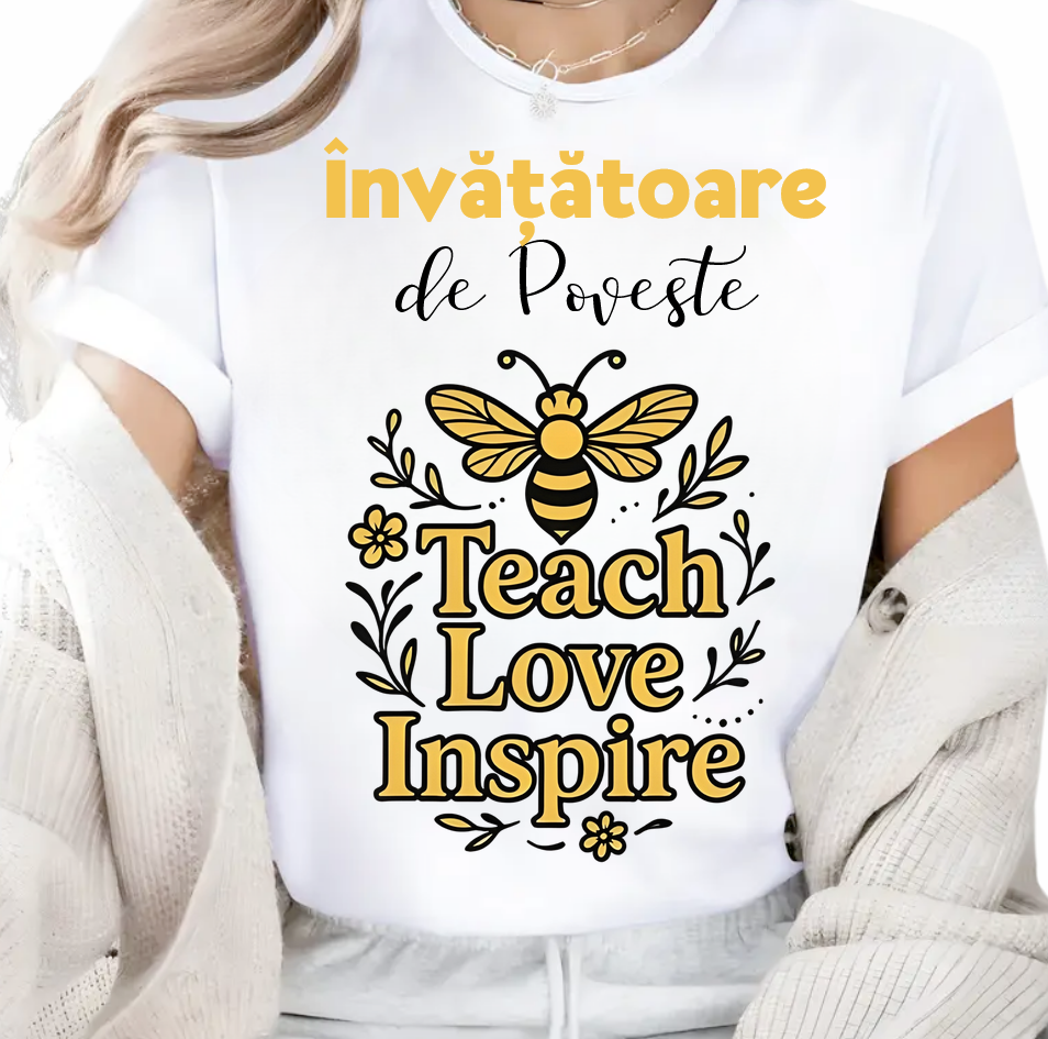 Tricou Educațional Teach Love Inspire  Clasa albinutelor– Cadou Inspirat pentru Școală
