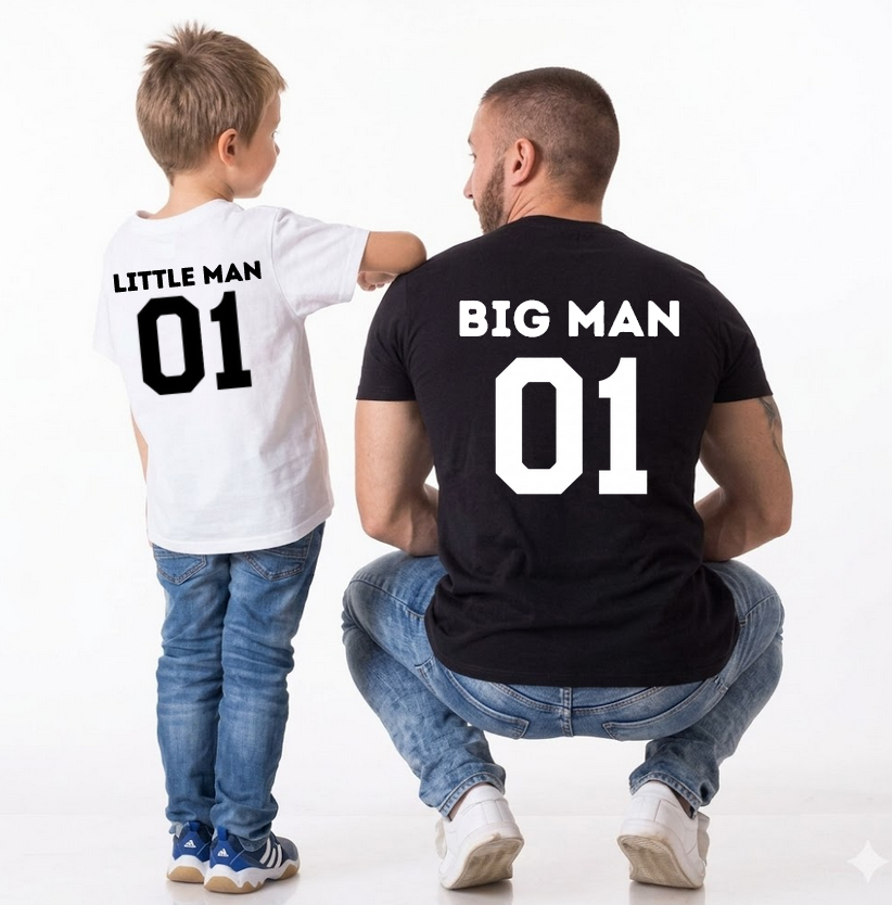 Set Tricou Big Man and Little Man negru – cadou aniversar cu mesaj amuzant
