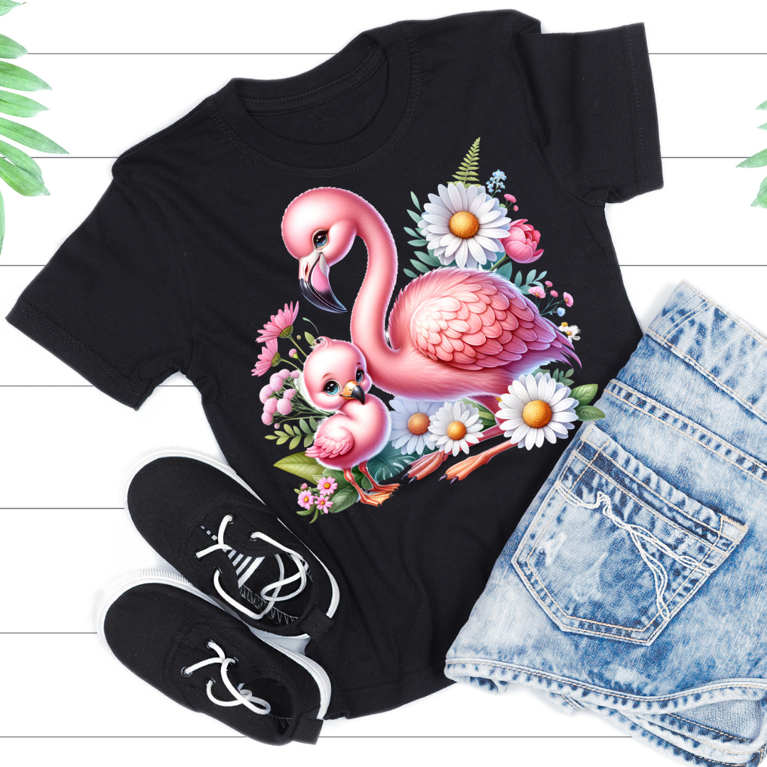 Tricou pentru copii sau adulti din bumbac model Flamingo personalizat cu nume  sau poza preferata TC5031