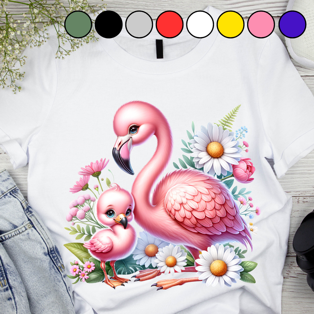 Tricou pentru copii sau adulti din bumbac model Flamingo personalizat cu nume  sau poza preferata TC5032