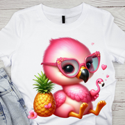 Tricou pentru copii sau adulti din bumbac model Flamingo personalizat cu nume  sau poza preferata TC5033