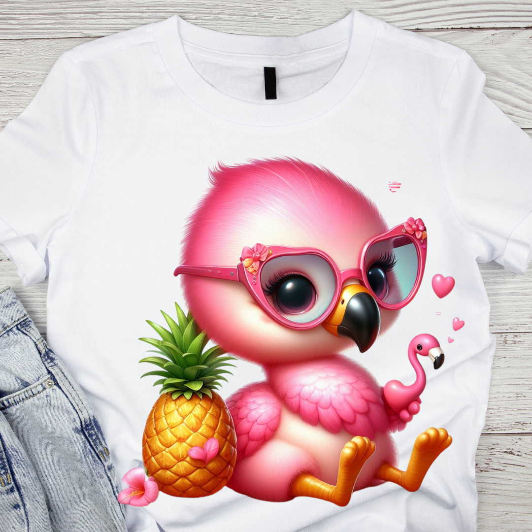 Tricou pentru copii sau adulti din bumbac model Flamingo personalizat cu nume  sau poza preferata TC5033