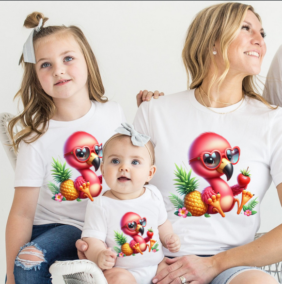 Tricou pentru copii sau adulti din bumbac model Flamingo personalizat cu nume  sau poza preferata TC5035