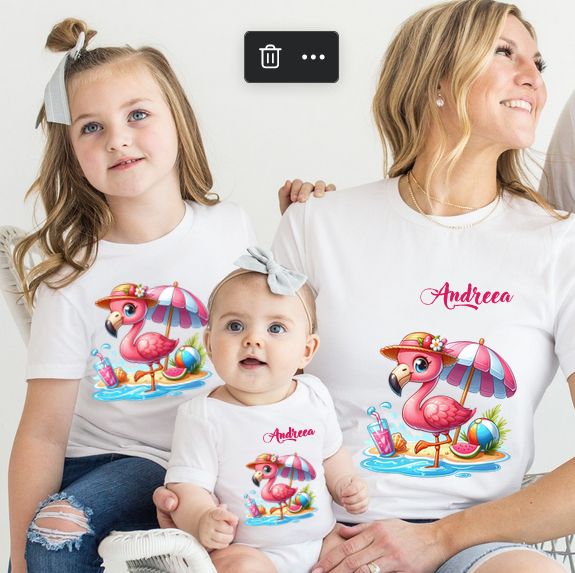 Tricou pentru copii sau adulti din bumbac model Flamingo personalizat cu nume  sau poza preferata TC5037
