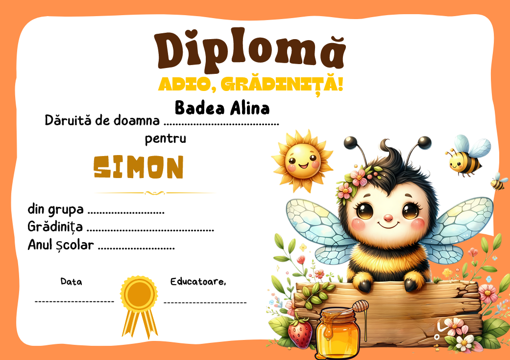 Diplomă personalizată cu text A4