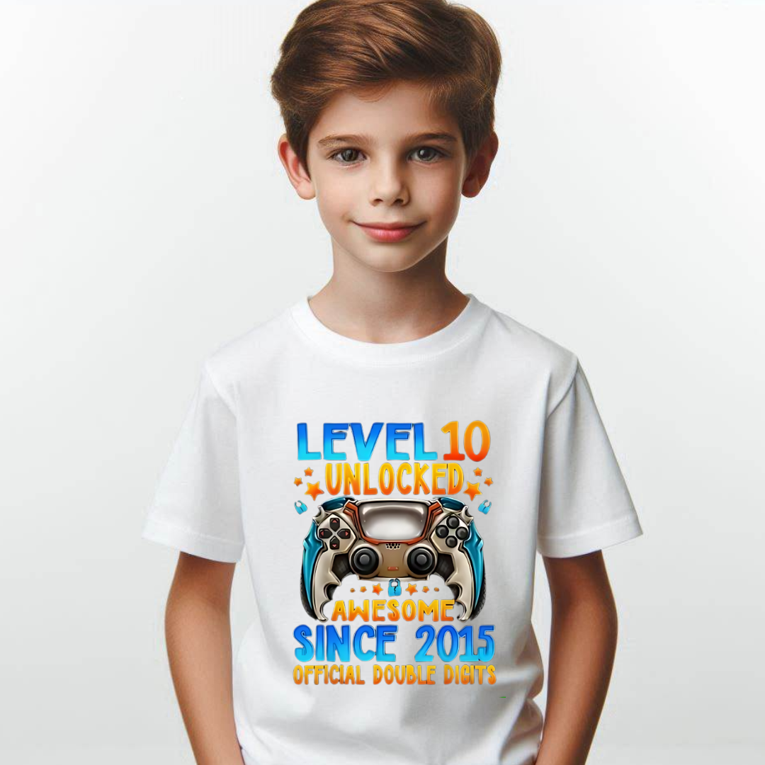 Tricou personalizat aniversar Level 10 Unlocked Awesome Since