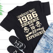 Tricou personalizat „Născut în 1986” – cadou aniversar cu mesaj amuzant