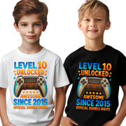 Tricou personalizat aniversar Level 10 Unlocked Awesome Since