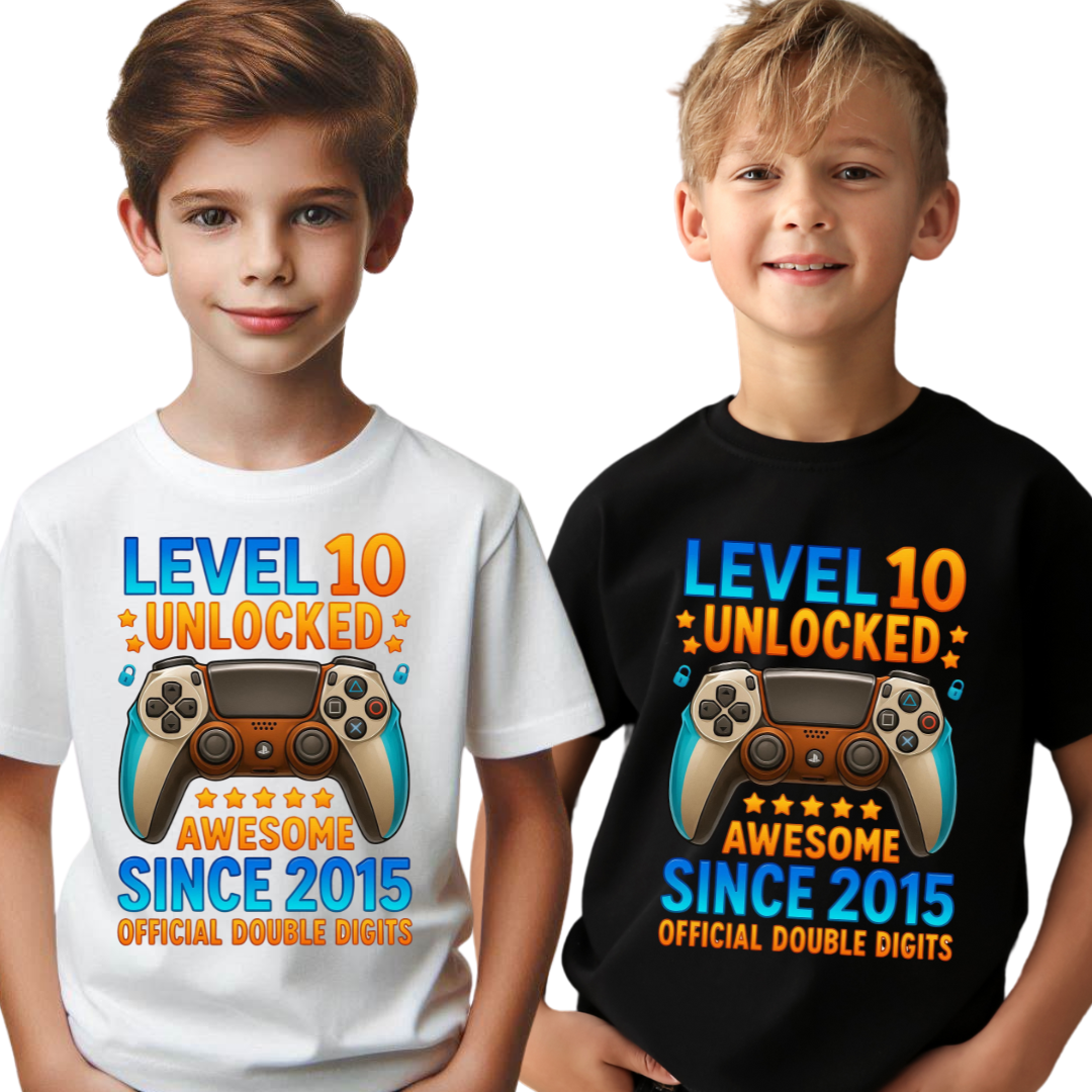 Tricou personalizat aniversar Level 10 Unlocked Awesome Since