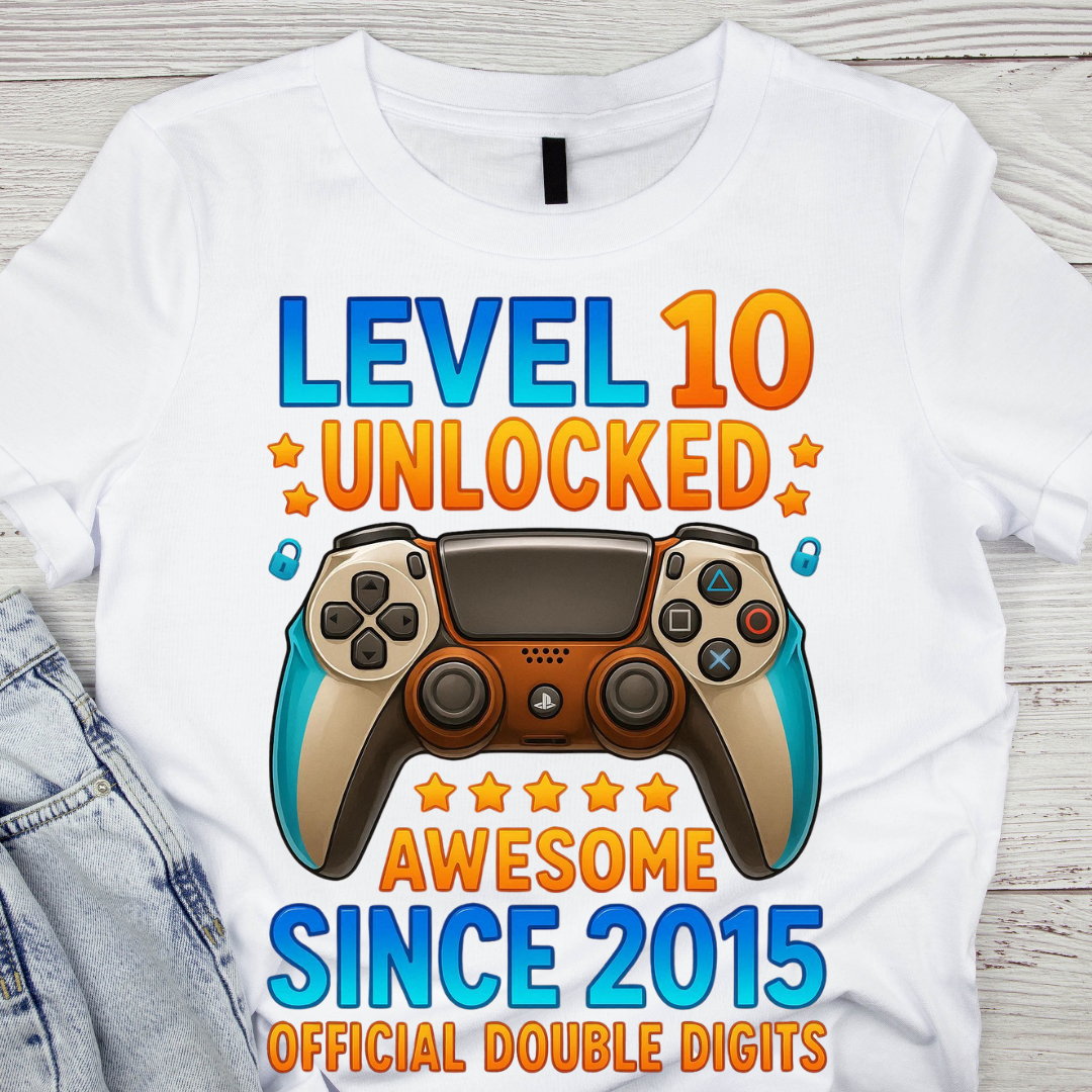 Tricou personalizat aniversar Level 10 Unlocked Awesome Since