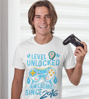 Tricou personalizat aniversar Level 9 Unlocked Awesome Since