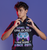 Tricou personalizat aniversar Level 10 Unlocked Awesome Since