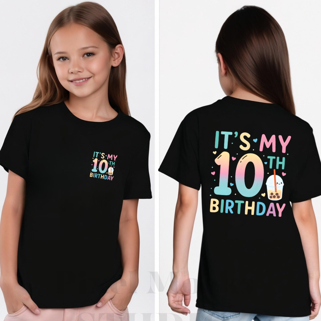 Tricou personalizat aniversar  Its my 10 Birthday Logo si print pe spate