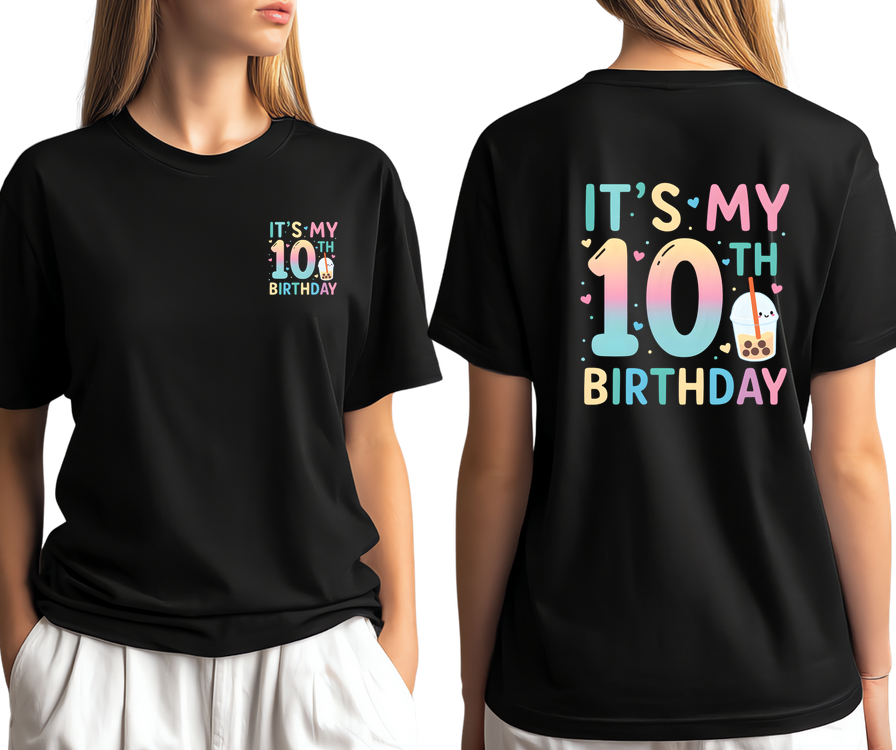 Tricou personalizat aniversar  Its my 10 Birthday Logo si print pe spate