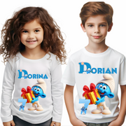 Tricou personalizat aniversar Strumfi SMURF cu cifra aniversara