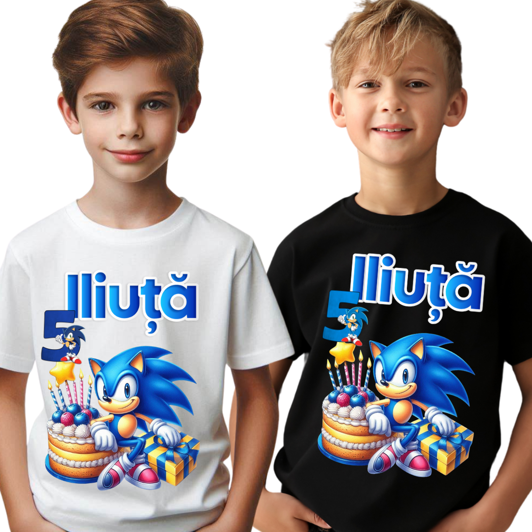 Tricou personalizat aniversar SONIC cu cifra aniversara TAS101