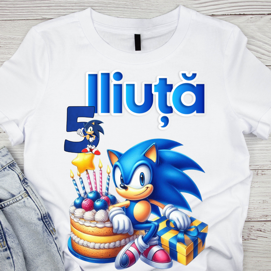 Tricou personalizat aniversar SONIC cu cifra aniversara TAS101
