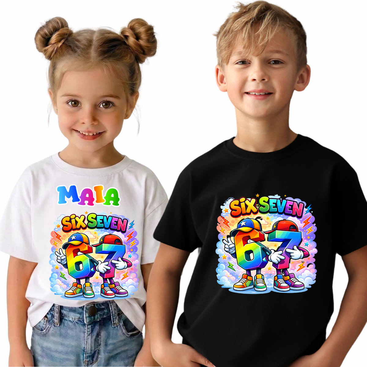 Tricou Personalizat Copii six seven 67  in Culori Pastelate