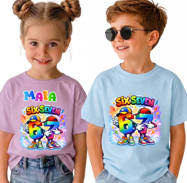 Tricou Personalizat Copii six seven 67  in Culori Pastelate