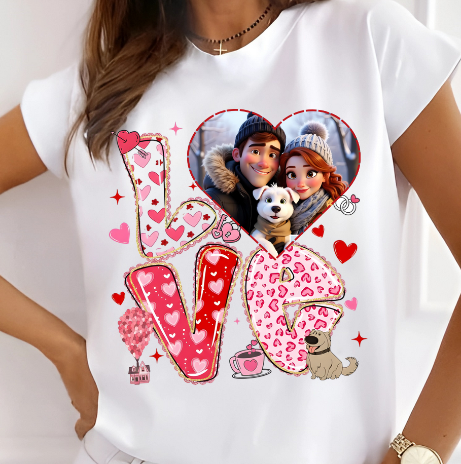 Tricou personalizat Valentine’s Day – LOVE cu poza voastră 3D Cartoon