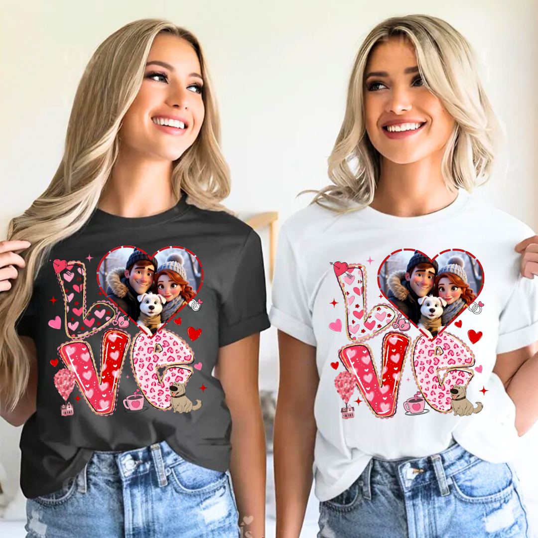 Tricou personalizat Valentine’s Day – LOVE cu poza voastră 3D Cartoon