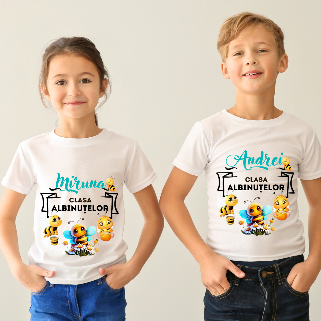 Tricou absolvire elevi clasa 4 sau gradinita Clasa albintelor cu text sau poze ABS1040