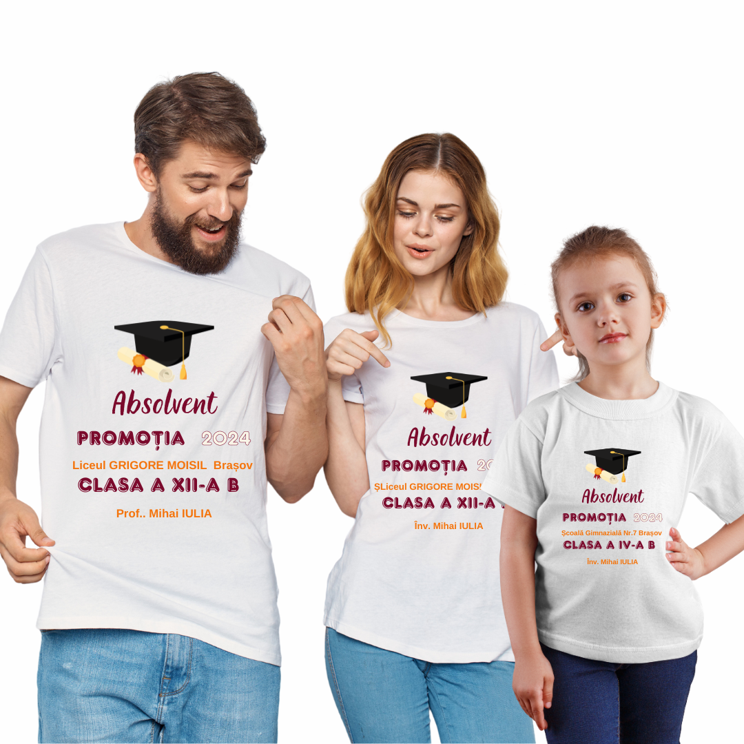 Tricou personalizat pentru absolvire cu text sau poze, unisex Absolvent ABS1013