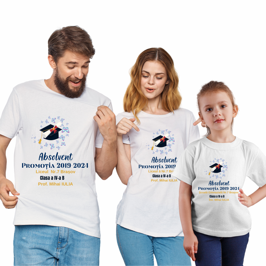 Tricou personalizat pentru absolvire cu text sau poze, unisex Absolvent ABS1014