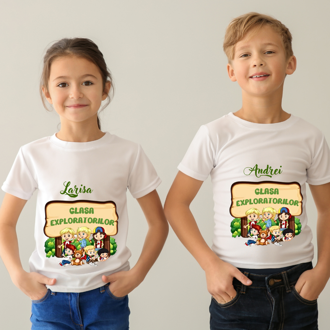 Tricou personalizat pentru absolvire  Clasa exploratorilor  cu text sau poze ABS1030