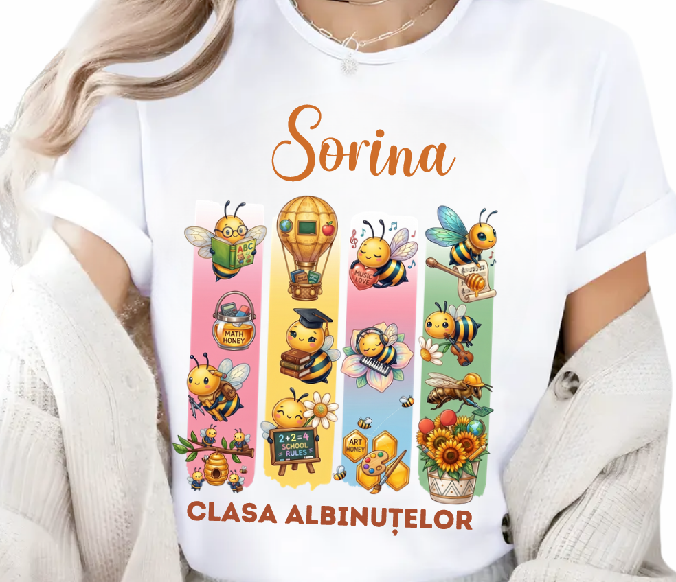 Tricou personalizat pentru Clasa albinutelor - un cadou cu Design Elegant pentru profesori sau elevi