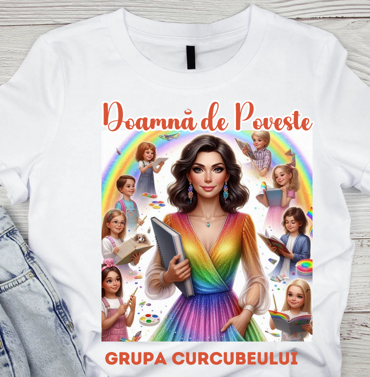 Tricou personalizat tematica curcubeului pentru educatoare, elevi clasa 4 sau gradinita