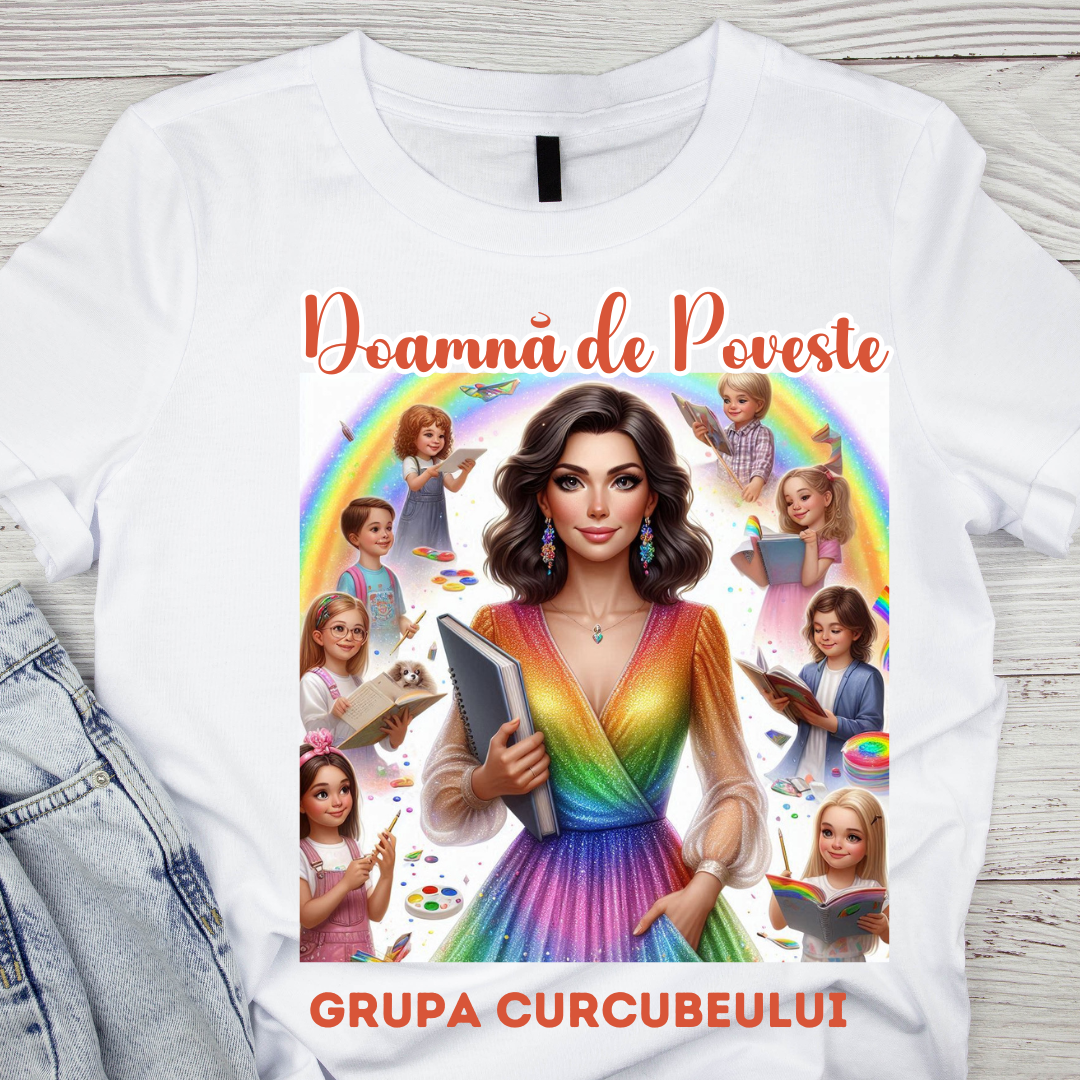 Tricou personalizat tematica curcubeului pentru educatoare, elevi clasa 4 sau gradinita
