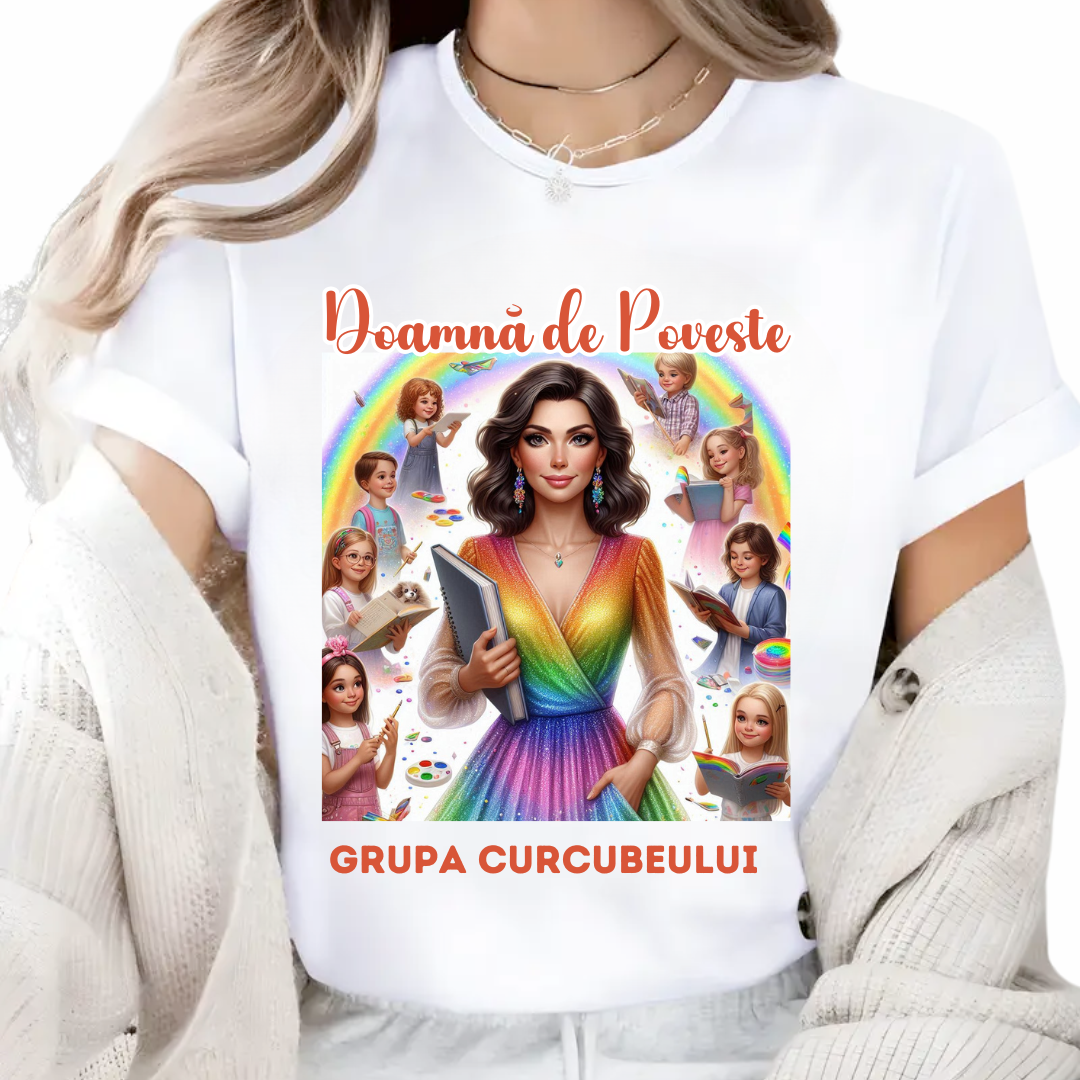 Tricou personalizat tematica curcubeului pentru educatoare, elevi clasa 4 sau gradinita