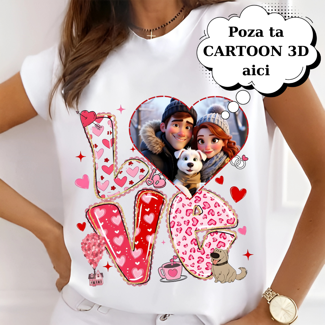 Tricou personalizat Valentine’s Day – LOVE cu poza voastră 3D Cartoon