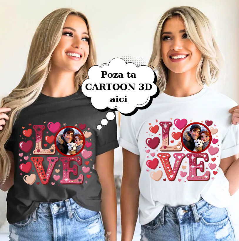 Tricou personalizat Valentine’s Day – LOVE cu poza voastră 3D Cartoon